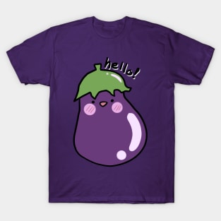 Happy Blushing Purple Eggplant Saying Hello T-Shirt